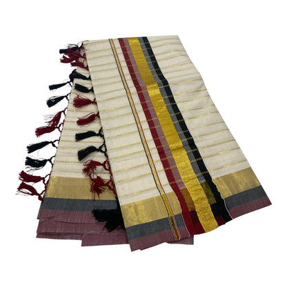 Kerala Cotton Onam Saree with Dual-Tone Kasavu Border & Tassels