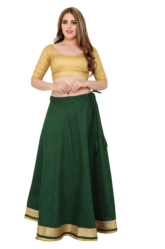 Green Raw Silk Lehenga Skirt - Free Size