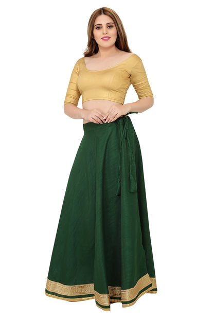 Green Raw Silk Lehenga Skirt - Free Size