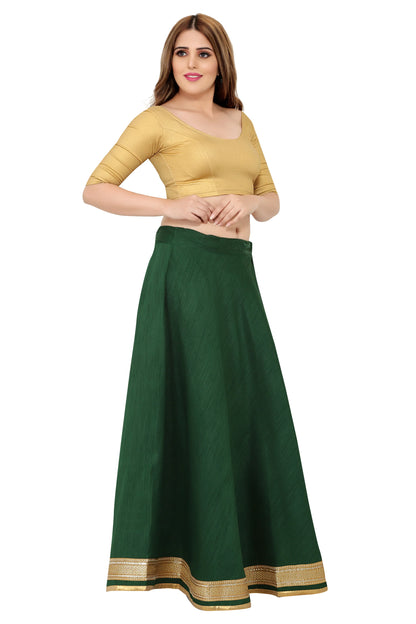 Green Raw Silk Lehenga Skirt - Free Size