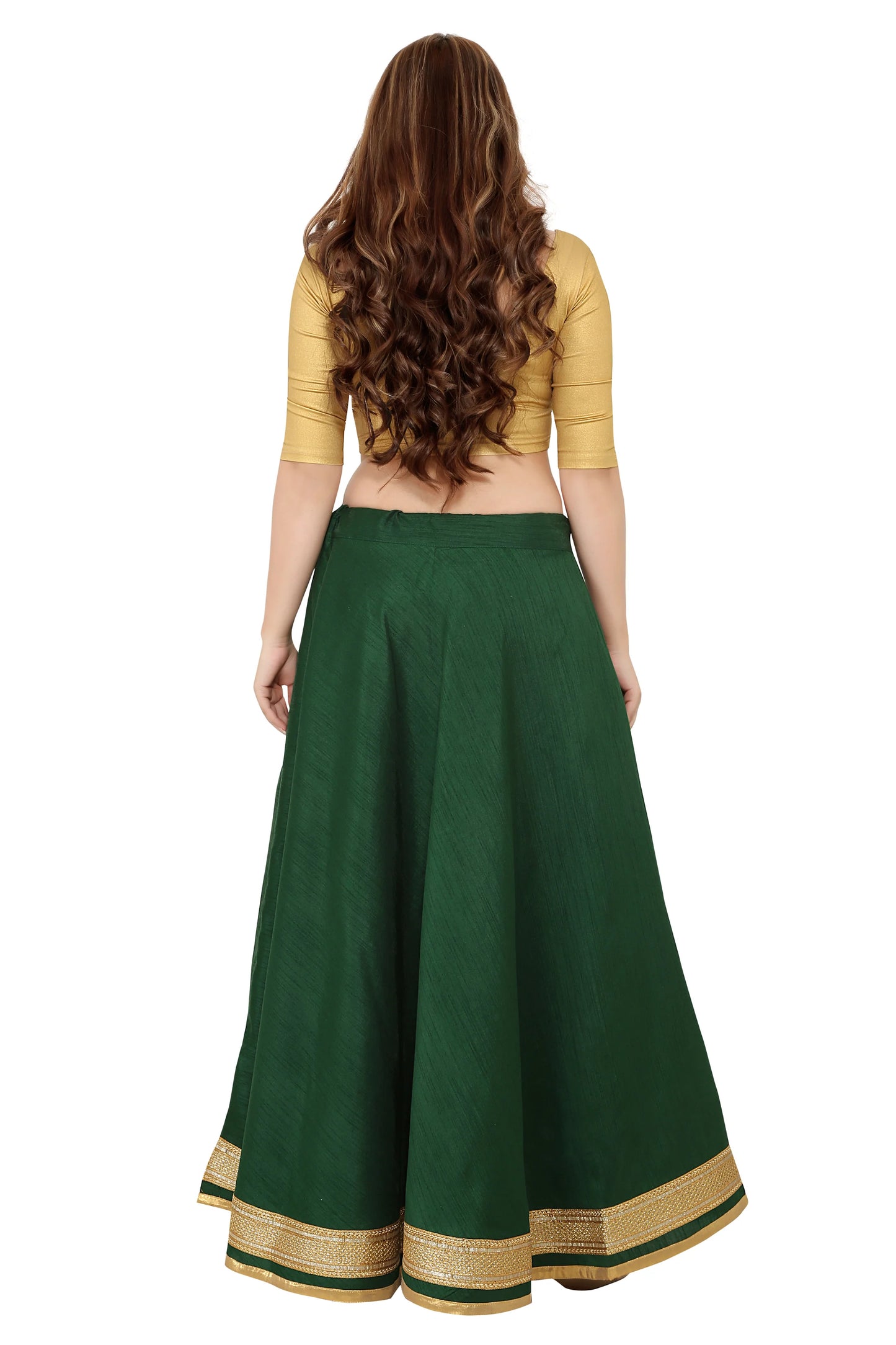 Green Raw Silk Lehenga Skirt - Free Size