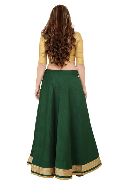 Green Raw Silk Lehenga Skirt - Free Size