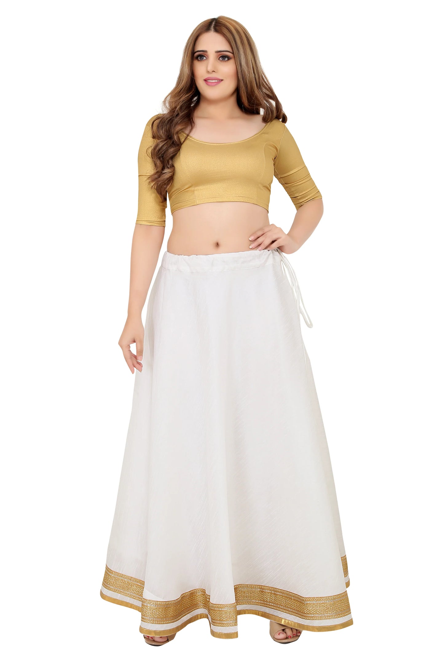 White Raw Silk Lehenga Skirt - Free Size