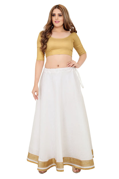 White Raw Silk Lehenga Skirt - Free Size