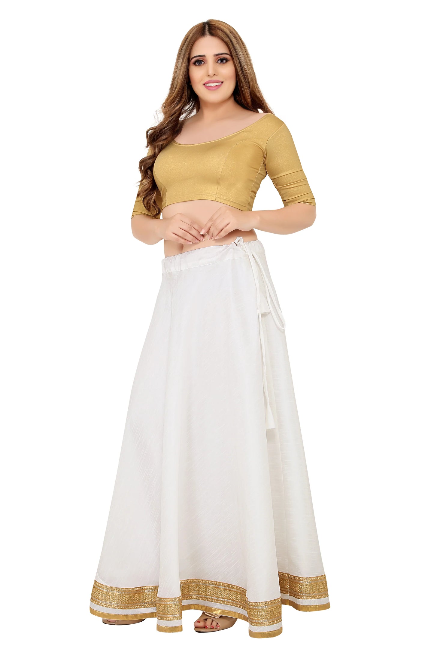 White Raw Silk Lehenga Skirt - Free Size