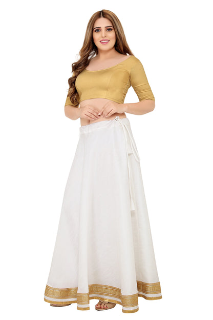 White Raw Silk Lehenga Skirt - Free Size