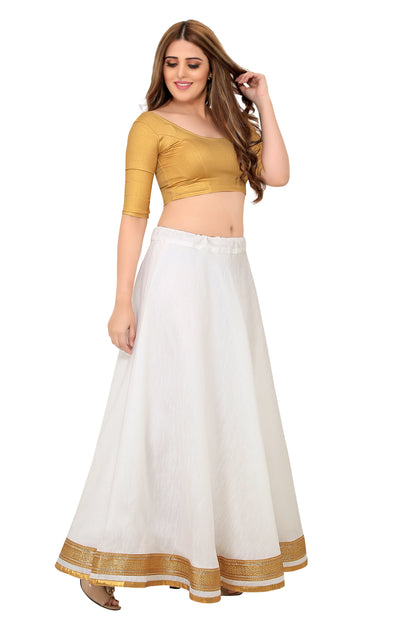 White Raw Silk Lehenga Skirt - Free Size