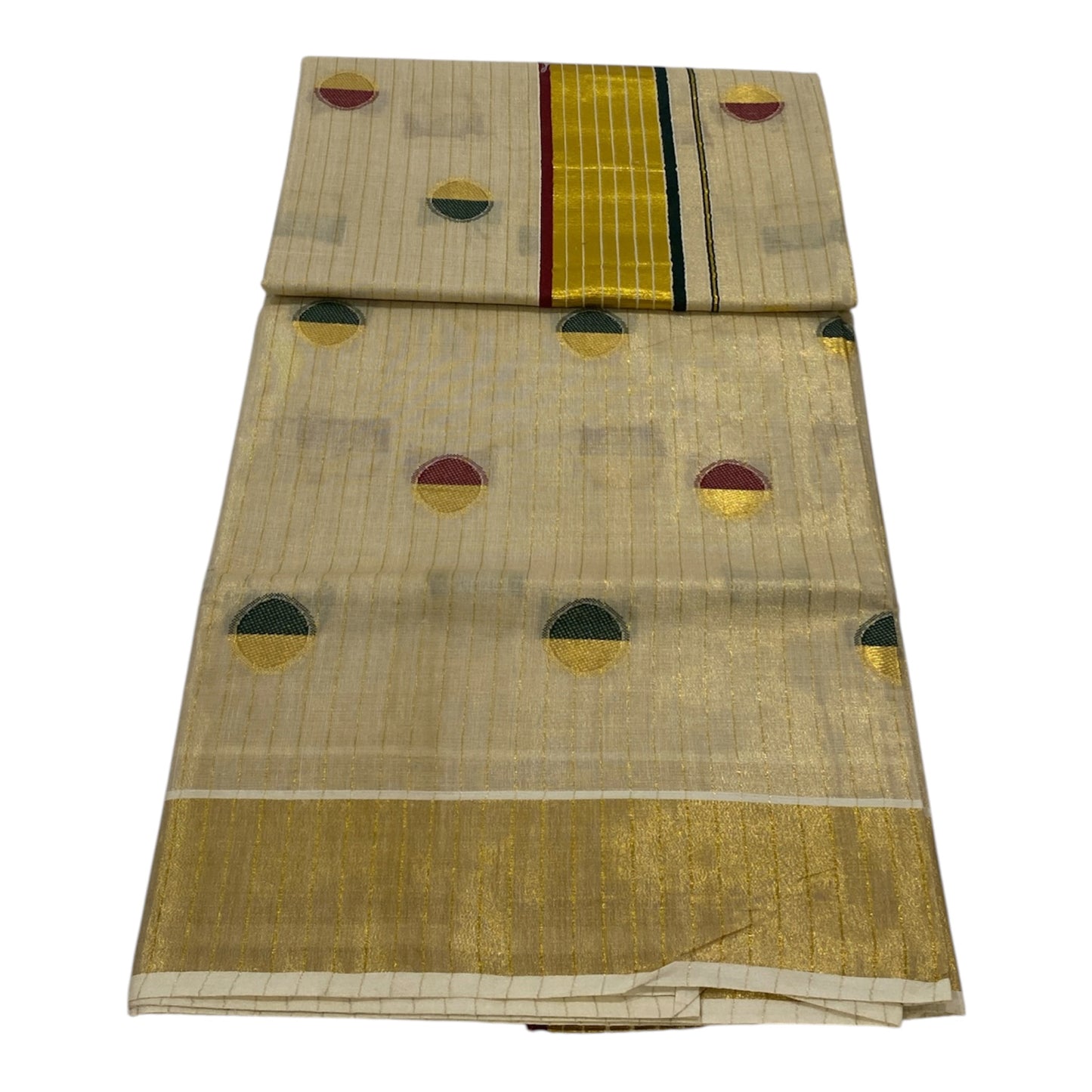 Onam Tissue Saree in Cream with Circle Buttas