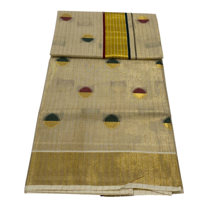Onam Tissue Saree in Cream with Circle Buttas