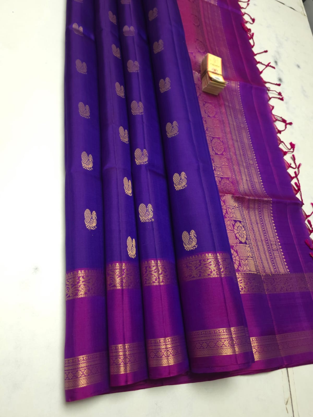 Royal Purple With Magenta Border Handloom Pure Soft Silk Saree with Annapakshi Buttas