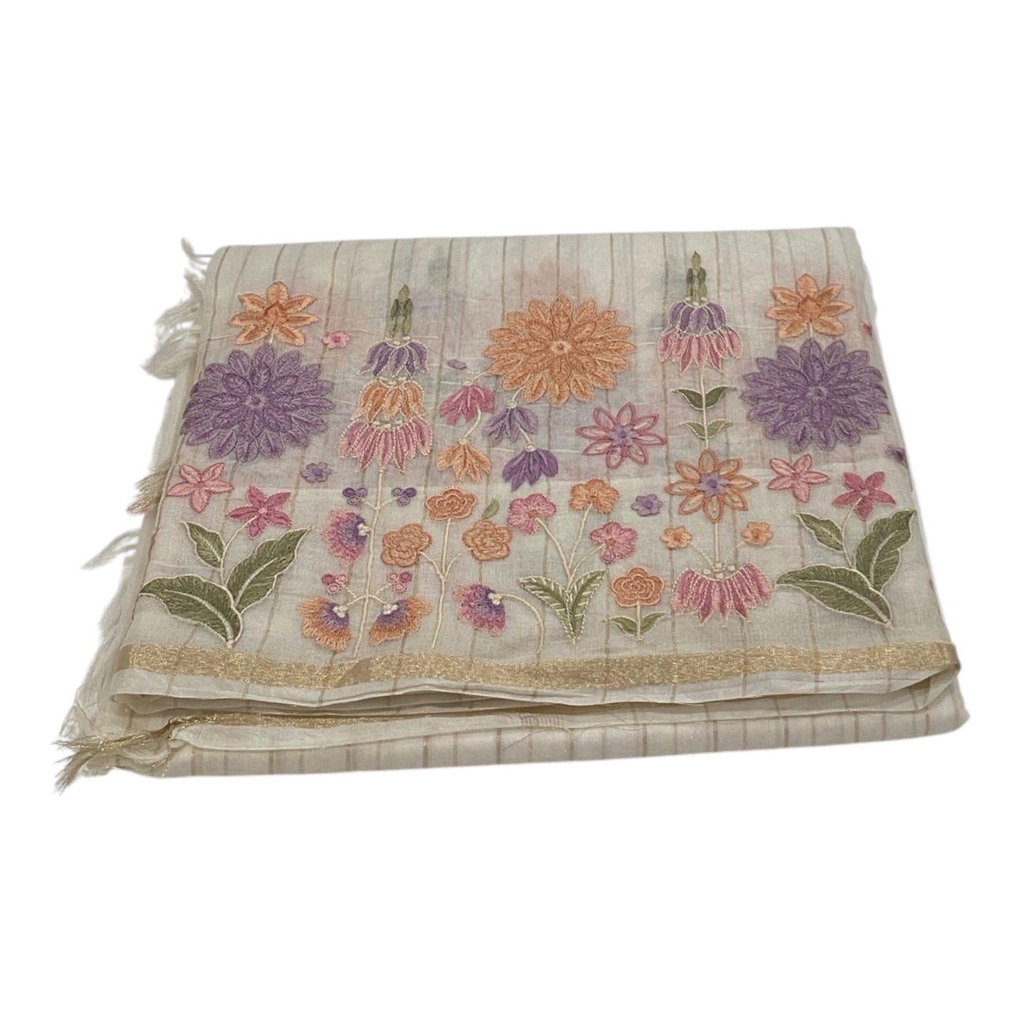 Fancy Chanderi Saree in Off White with All-Over Thread Work