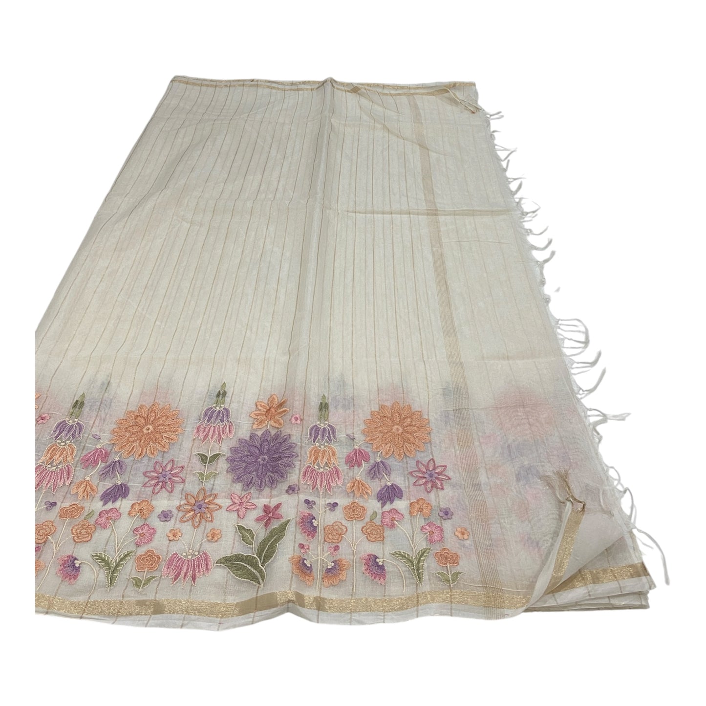 Fancy Chanderi Saree in Off White with All-Over Thread Work