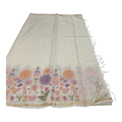 Fancy Chanderi Saree in Off White with All-Over Thread Work