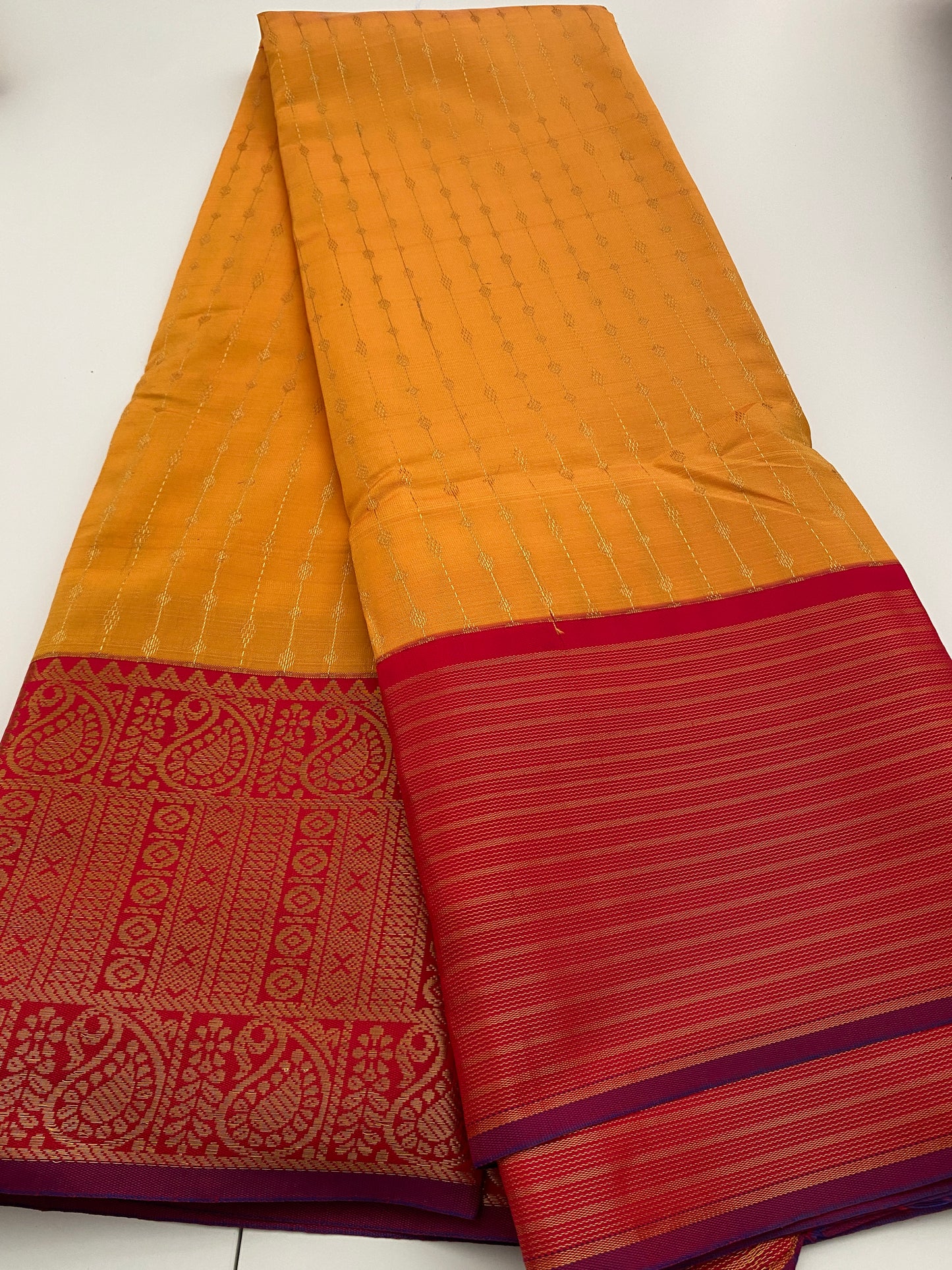 Kanchi Fancy Semi Silk Saree | Yellow and Red Saree