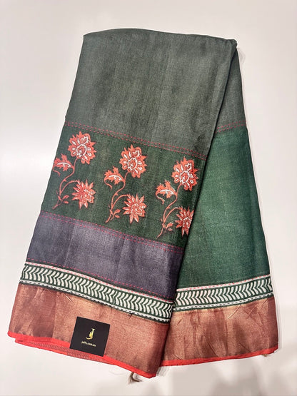 Pure Tussar Silk Saree with Kantha Work