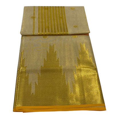 Premium Tissue Set Saree in Cream with Temple Border and Pastel Orange Accents
