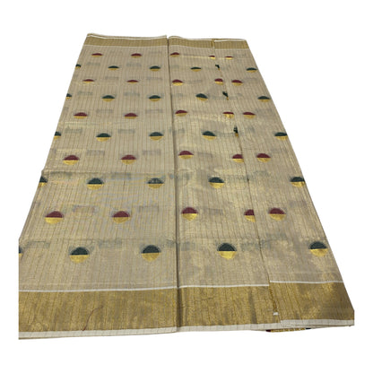 Onam Tissue Saree in Cream with Circle Buttas