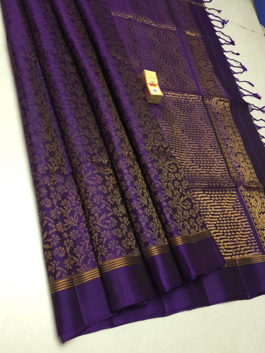 Pure Soft Silk Saree in Royal Purple with Rich Woven Design – Silk Mark Certified