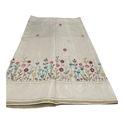 Fancy Tussar Saree in Off White with Kantha Work and Floral Border