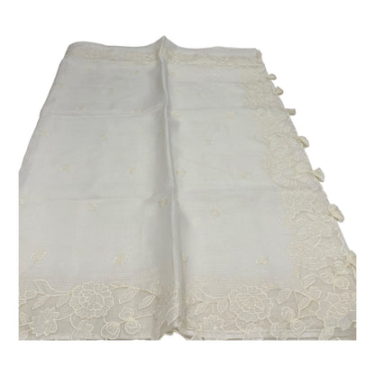 Fancy Kota Saree in White with Scallop Borders and Thread Work