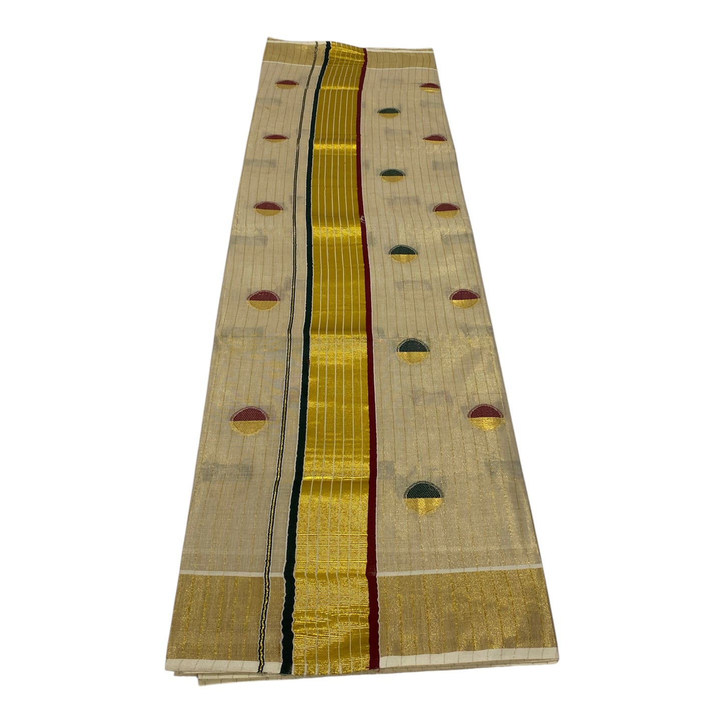 Onam Tissue Saree in Cream with Circle Buttas