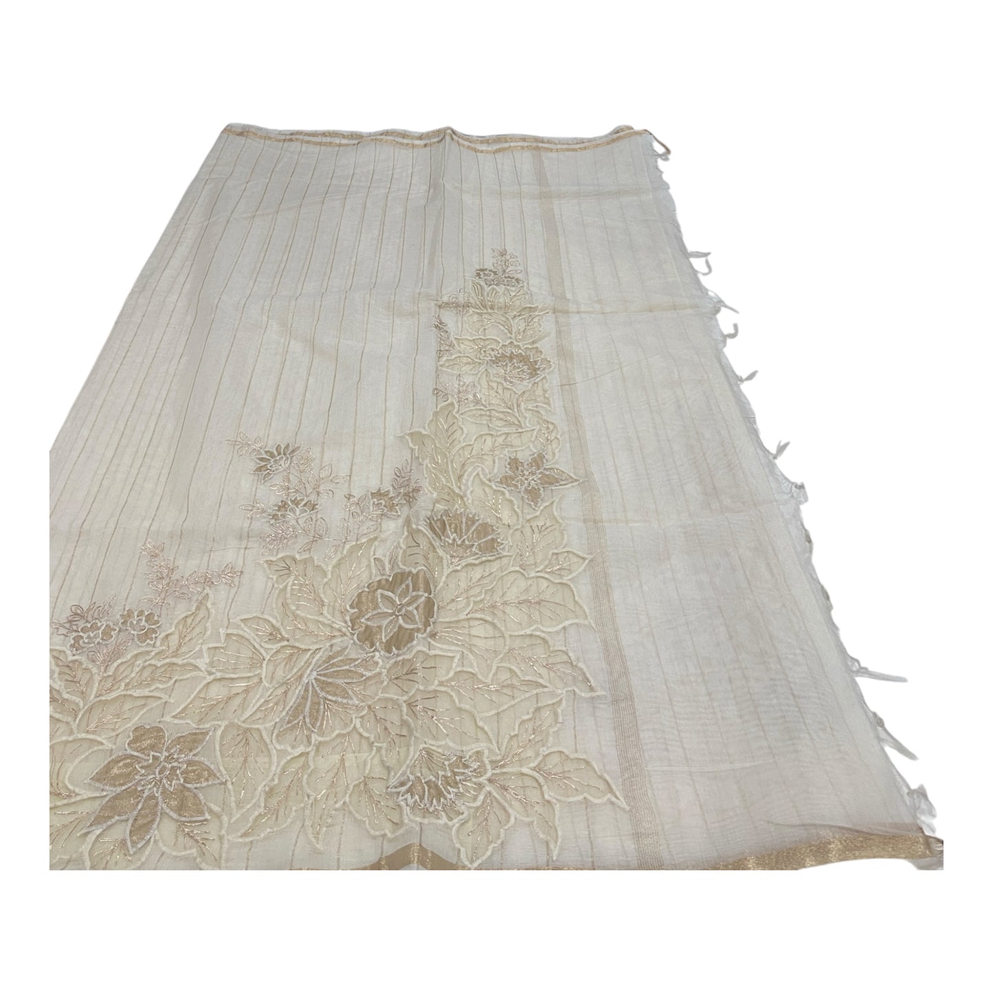 Fancy Chanderi Saree in Off White with Rich Embroidery Work