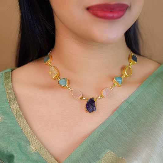 Eminent Multicolour Raw Stone Short Neckpiece