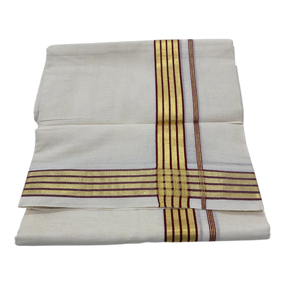 Premium Kerala Handloom Maroon and Gold Border Mundu