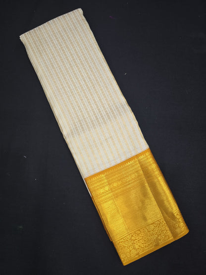 Pure Kanchipuram  White Silk Saree | 1g Gold Zari | Silk Mark Certified