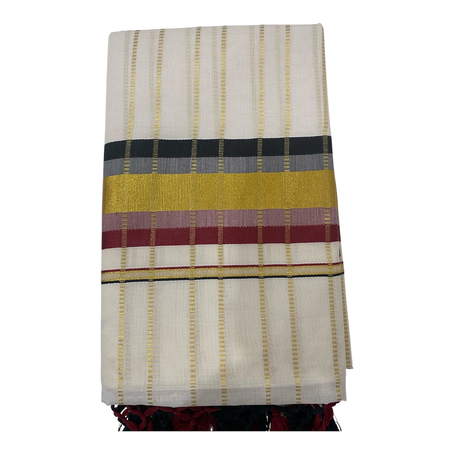 Kerala Cotton Onam Saree with Dual-Tone Kasavu Border & Tassels