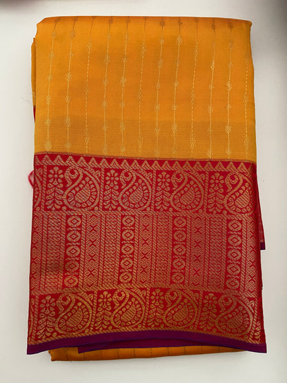 Kanchi Fancy Semi Silk Saree | Yellow and Red Saree