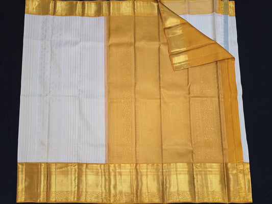 Pure Kanchipuram  White Silk Saree | 1g Gold Zari | Silk Mark Certified