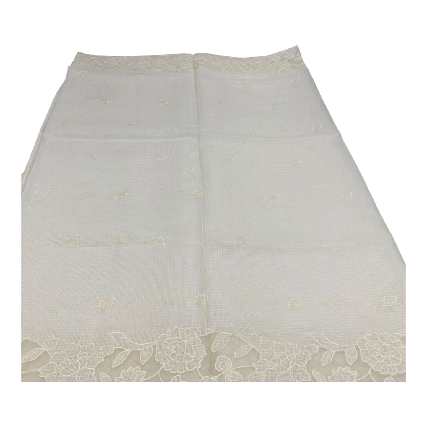 Fancy Kota Saree in White with Scallop Borders and Thread Work