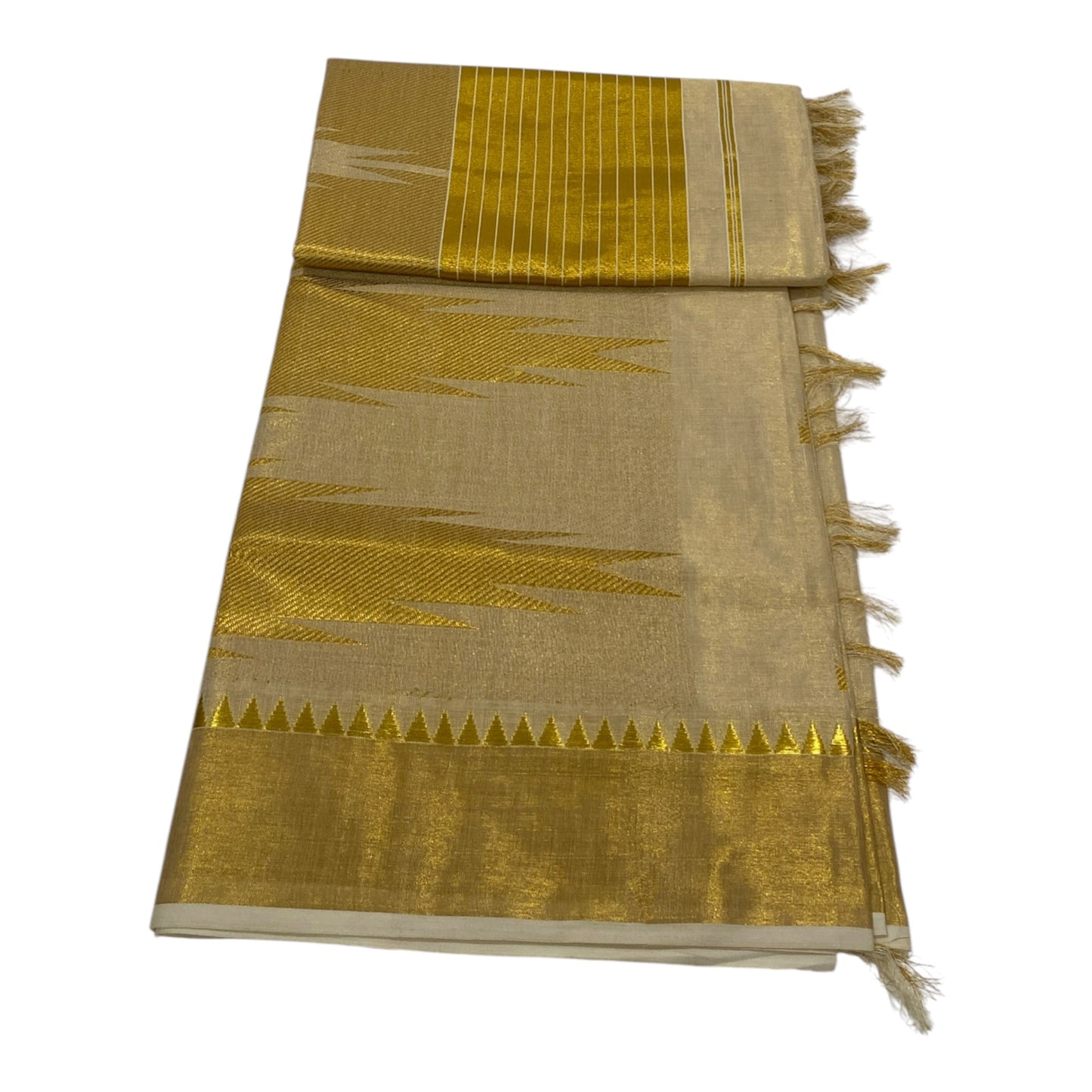 Premium Onam Tissue Saree in Gold with Temple Butta Work