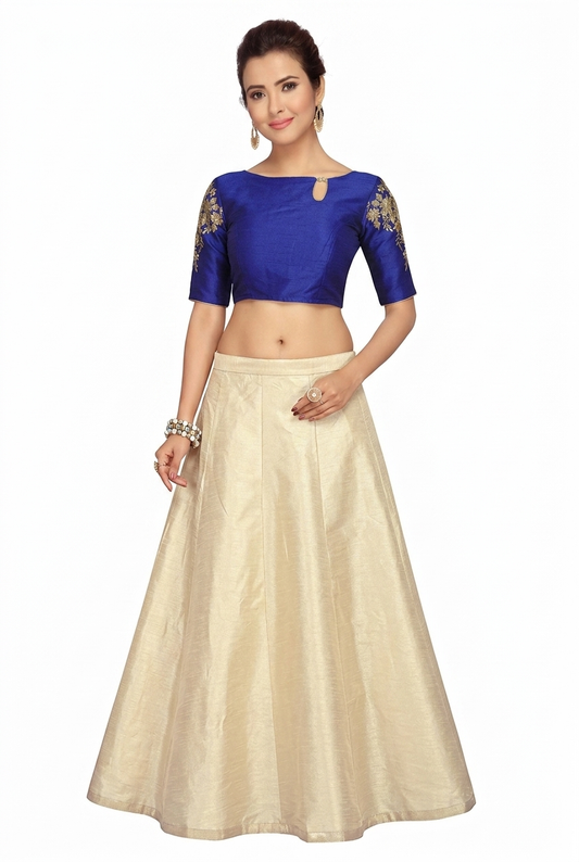 Cream Raw Silk Skirt | Elastic Waist, 40" Length