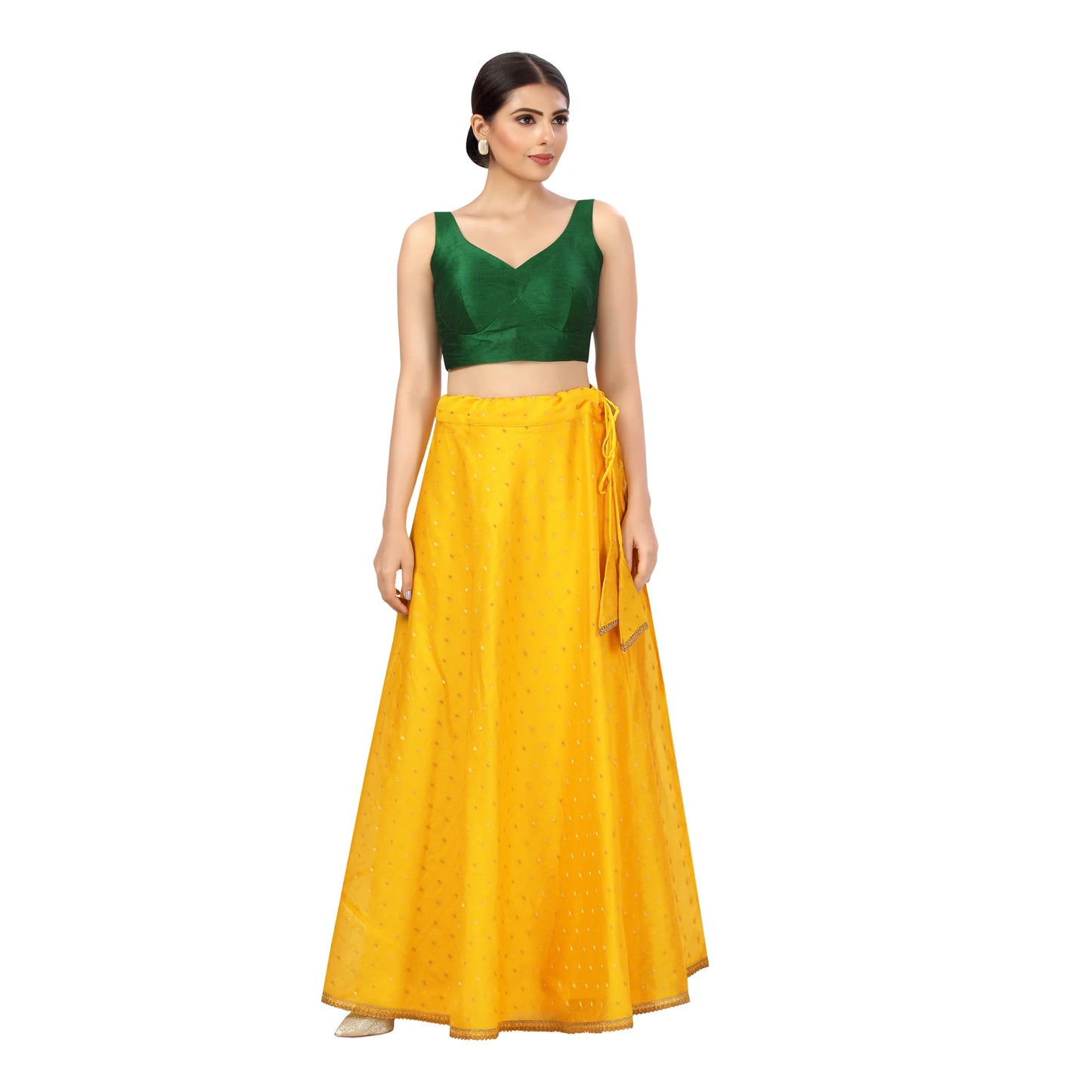 Polyester Chanderi Silk Long Skirt Lehenga - Yellow