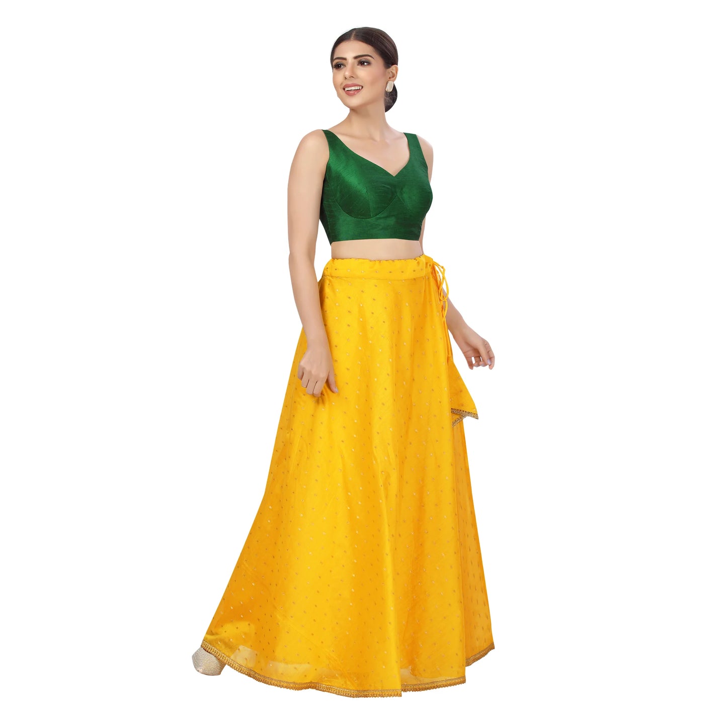 Polyester Chanderi Silk Long Skirt Lehenga - Yellow