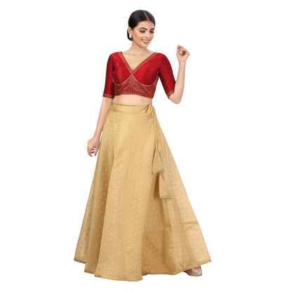 Chanderi Silk Skirt with Crepe Lining — Gold, 43" Length