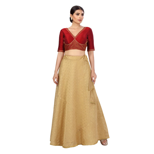 Chanderi Silk Skirt with Crepe Lining — Gold, 43" Length