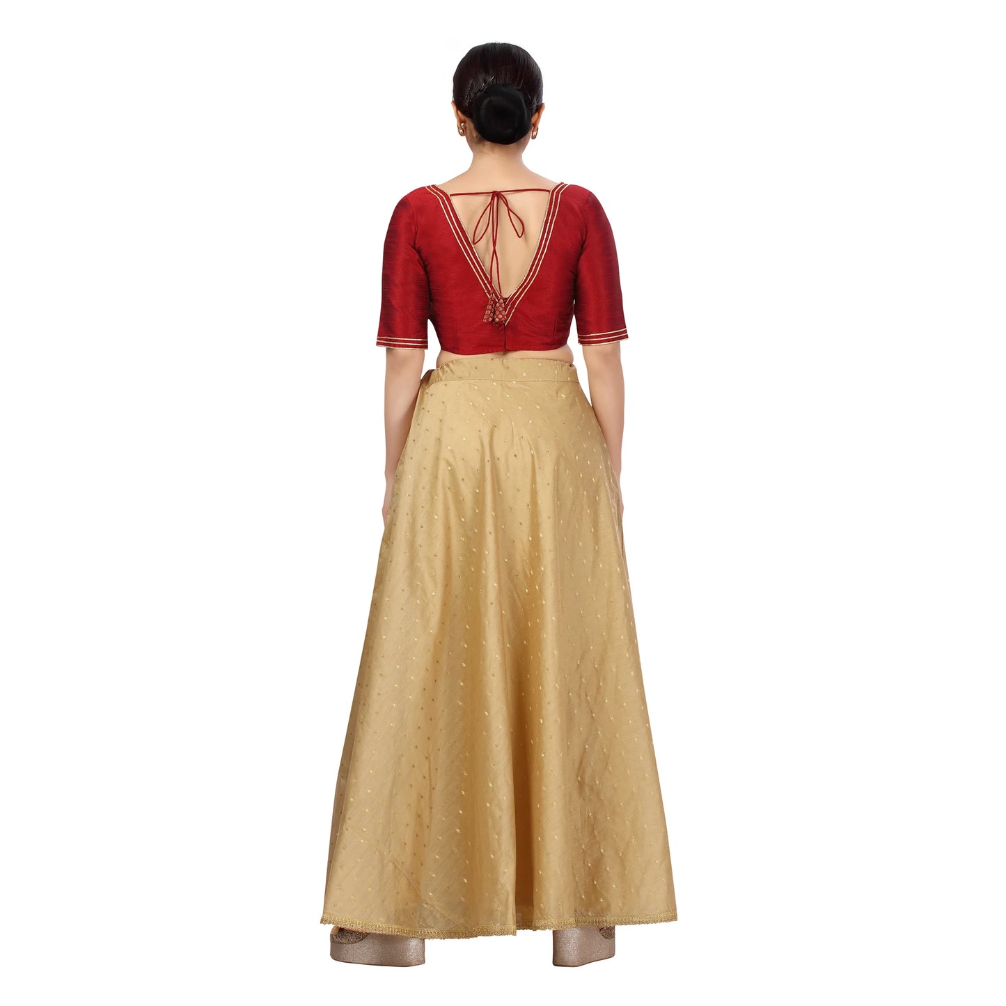 Chanderi Silk Skirt with Crepe Lining — Gold, 43" Length