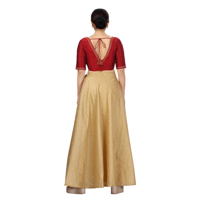 Chanderi Silk Skirt with Crepe Lining — Gold, 43" Length