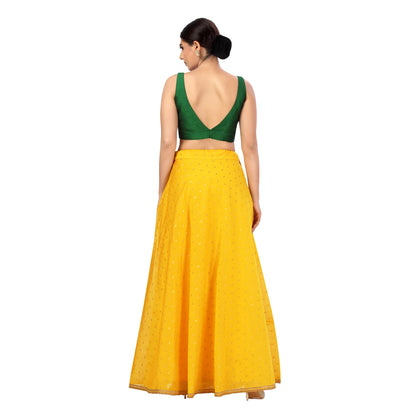 Polyester Chanderi Silk Long Skirt Lehenga - Yellow