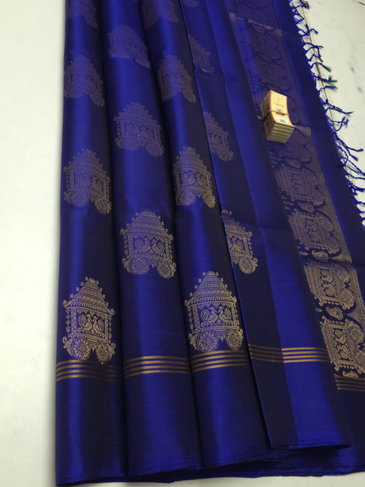 Royal Blue Handloom Pure Soft Silk Saree with Ratham Buttas – Silk Mark Certified