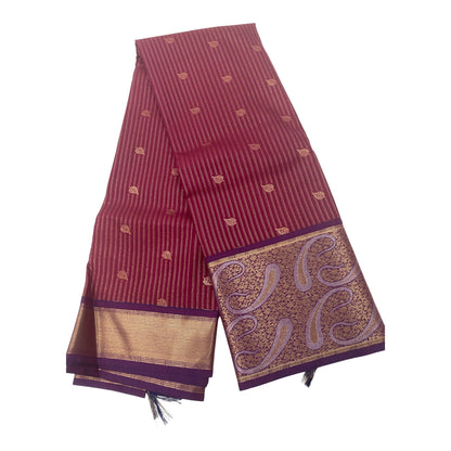 Magenta Semi Silk Saree with Purple Contrast Pallu and Broad Paisley Zari Border