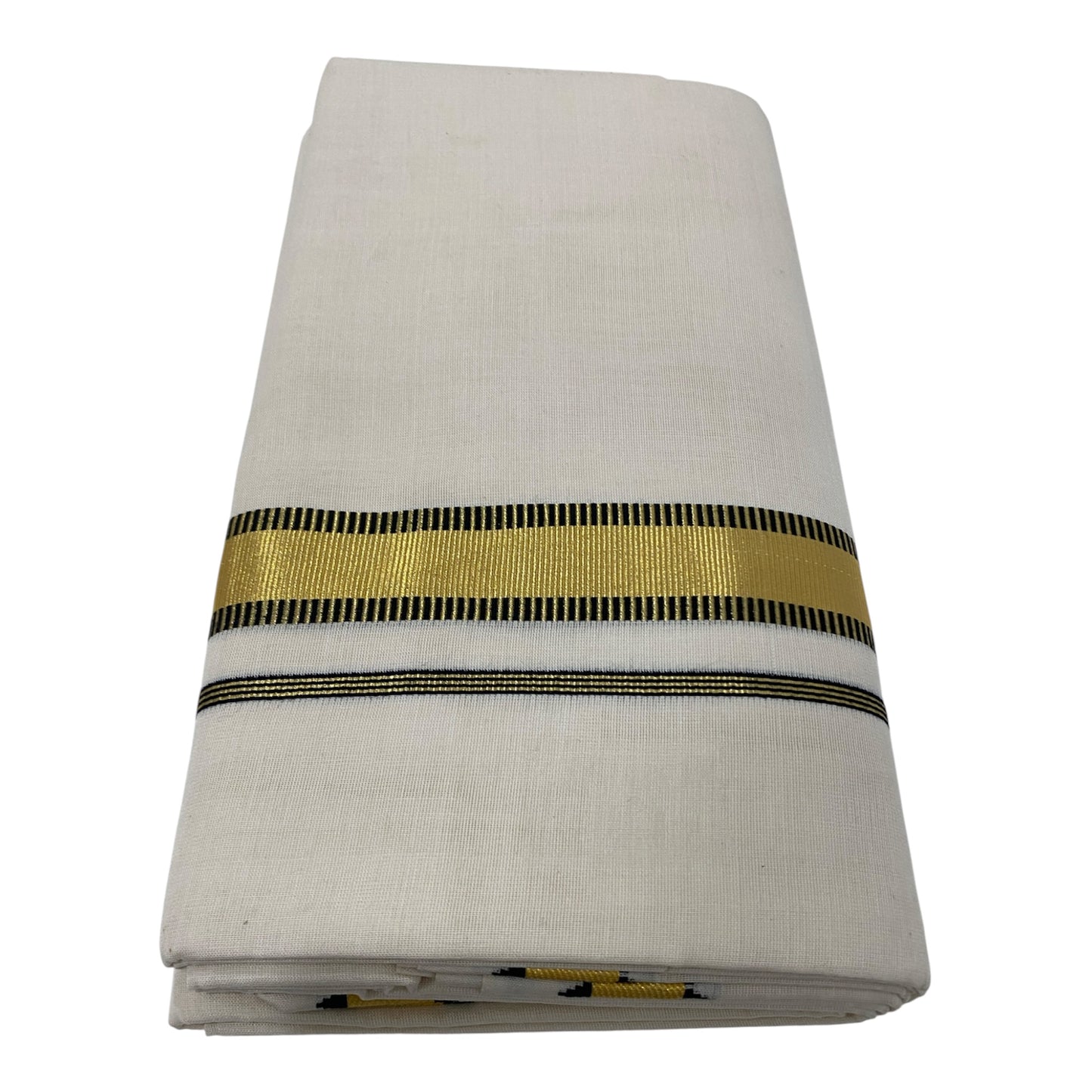 Premium Kerala Handloom Black and Gold Border Mundu - Dhoti