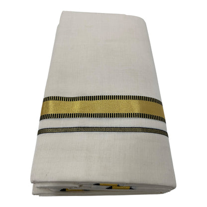 Premium Kerala Handloom Black and Gold Border Mundu - Dhoti