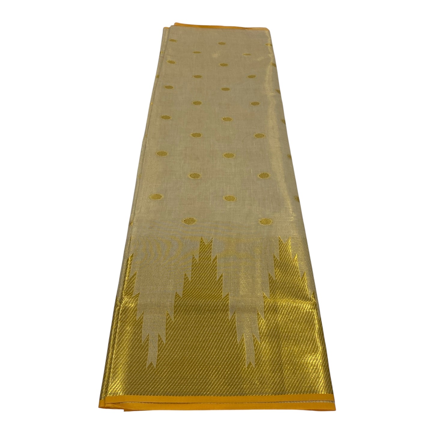 Premium Tissue Set Saree in Cream with Temple Border and Pastel Orange Accents