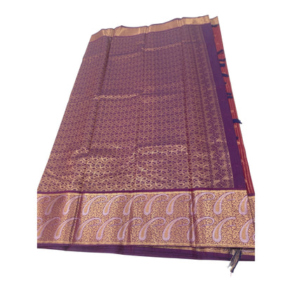 Magenta Semi Silk Saree with Purple Contrast Pallu and Broad Paisley Zari Border