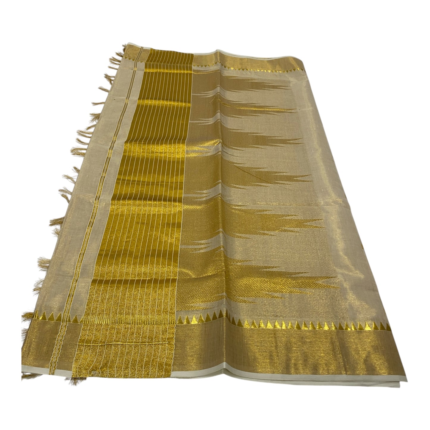 Premium Onam Tissue Saree in Gold with Temple Butta Work