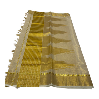 Premium Onam Tissue Saree in Gold with Temple Butta Work